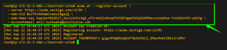 Success ACME registration with EAB credentials