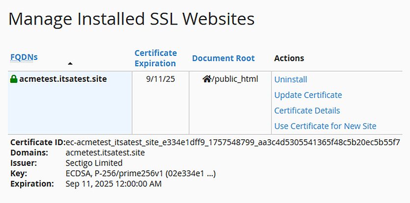cPanel ACME Installation check