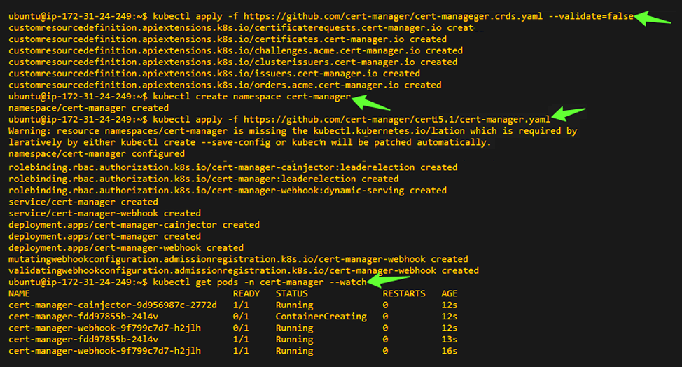 Executing cert-manager installation steps