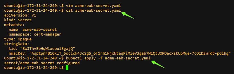 Creating and applying the acme-eab-secret.yaml